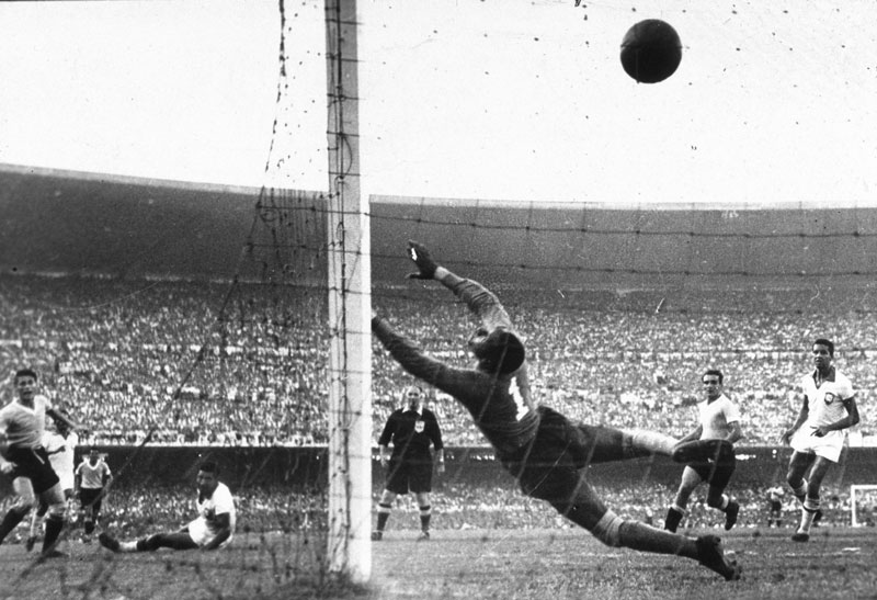 Ghiggia scores for Uruguay in the 1950 World Cup Final.